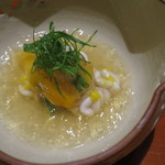 先付：北海道の雲子、柿、土佐酢ジュレ