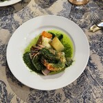 ブラッスリー ジョーゾー - 魚　有頭エビ、鰆、イカのポワレ　香草バターソース