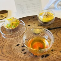 Remede nikaho - 海老、菊　　　南瓜　比内地鶏　　コンソメスープ