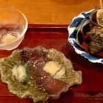 一徹 - 鱧の南蛮漬け、無花果の赤ワイン煮、サザエのつぼ焼き