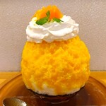 京氷菓 つらら - 見た目、たっぷりのみかんシロップにミルクエスプーマクリーム、上にみかんのコンポートとミントの葉が添えられている～!!(^o^)丿