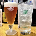 もつ家 いち - ＊常陸野ネストだいだいビール（¥650）
＊ぽん酢サワー（¥450）