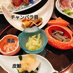 浪漫亭 - 真ん中の緑の野菜　りゅうきゅう　茶色のは、いたどり