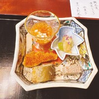 葉山 日影茶屋 - いくら醤油漬け、鮎有馬煮、魚松風、紅葉鯛からすみ焼き、シャインマスカット芥子酢みそ