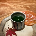 天ぷら 元吉 - デザート 牛乳ぷりん抹茶ソースが