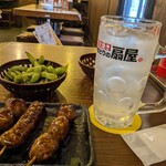 備長扇屋 大曽根駅前店はなれ - 枝豆、つくね3種、レモンサワー