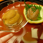 名古屋 浅田 - １１月　前菜：生うに、甘エビこのわた和え