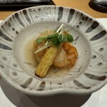 鮨 功 - 鱧と海老のおろし餡かけ