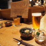 小皿のまぐろとさば。 - パートナーは紅茶梅酒