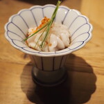 小皿のまぐろとさば。 - 真鱈の白子ポン酢