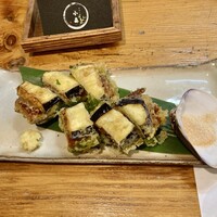 食彩と縁 小森 - 料理：鰻と茄子の挟み揚げ