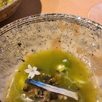 ミ・カサ - 前菜2品目♡これ手をつけてしまったので半分の写真ですみません(ᐡ . .)"ﾍﾟｺﾘ鯖の燻製スペイン唐辛子と林檎とセロリとサワークリームのソースで♡