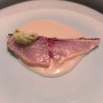 蒼 - 串本産神経〆縞鯵の藁焼きお米と中国甘酒のヴィネグレットソース