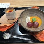 日本料理うしお - 水菓子　豆乳パンナコッタ　南瓜餡　キウイ 　　　　　酒粕クレームブリュレ