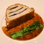 ラチュレ - 太刀魚と青海苔、帆立のパイ包み焼き 焦がしバターのソースと菜の花添え