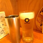 あべの たこやき やまちゃん - とうもろこし茶とBセットの生ビール(セットドリンクは瓶ビール以外普通サイズならどれでも大丈夫だそうです)