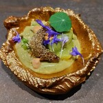 Aspirant - .....②天竜稚鮎　万願寺とうがらし 　八女茶　ポレンタ　赤い空豆　バター.....