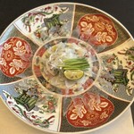 春帆楼 - ふく薄造り（ポン酢、薬味）