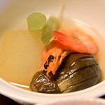 御湯宿 中屋 - 煮物：炊き合せ　冬瓜、小茄子、つの字海老