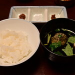 御湯宿 中屋 - 椀物：澄まし汁　香物：ほっぽろ漬け、旨塩、豆味噌