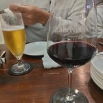ティアブランカ - 生ビール　650円　乾杯で減ってます　　グラスワイン　赤　フル　680円
