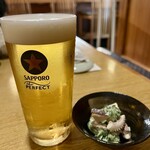 えび寿し - お通しと生ビール！