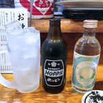 須賀乃湯 - ホッピー瓶（黒） 330円＋金宮焼酎25度（300ml 850円）
