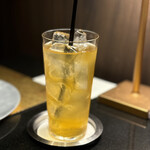 焼肉牛印 - 有機釜炒り緑茶を薄張りグラスで