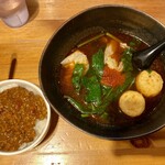 頂マーラータン - マーラータン３辛 ほうれん草 がんもどき わんたん うずらの卵（980円＋トッピング１個無料シール）, ミニ薬膳カレー(480円)