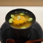 鮨 西崎 - 雲丹枝豆の養老蒸し