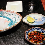 草庵 鍋島 - 山葵、塩、酢橘、醤油、国産胡麻油と