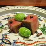 草庵 鍋島 - 佐賀牛ヒレの炭火焼、新銀杏(熊本)、無農薬生黒胡椒の塩漬け