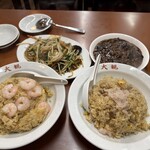 大観 - 五目炒飯＋エビ炒飯+レバニラ炒め+麻婆茄子