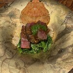 銀座 やまの辺 江戸中華 - 石垣牛のサーロインと香箱蟹の炊き込みご飯