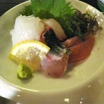 五島コンカナ王国 - お造り（クロ、ヒラマサ、イカ、鮪）