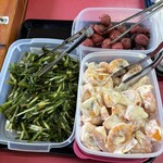 豊楽 - 梅干し、ニラキムチ、柿のあえもの