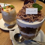 Tsuchi 農園野菜とチーズ料理 - シナモン香るりんごとキャラメルのカフェフランジェ、栗とコーヒーゼリーのモンブランパフェ