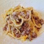 カーサ・デル・チーボ - キタッラ 卵黄で和えた仔羊、カリフラワーの煮込みソース