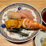寿司 中川 - 鰆 甘エビ バフン雲丹 海老