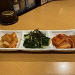 大衆炭火焼肉ジンギスカン ホルモン酒場 風土. - カクテキ・きゅうりのタタキ・キムチ