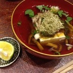 鶴亀堂 - きのこ入った出汁湯豆腐（2014.11.25）