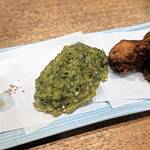 藁焼き鰹たたき明神丸 - 青さの天ぷら、鰹ジャーキー