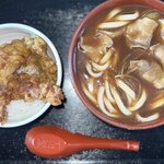 登治うどん - カレー南蛮＋ミニちくわ天丼（真上から）