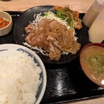野郎めし - 料理写真:野郎定食（しょうが焼＋油淋鶏）＋とん汁変更