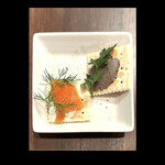 13月 DATOTE - 《御通し》　ディル香るサーモンマリネ　レバーパテ　　byまみこまみこ