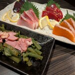 藁焼き・日本酒　四万十屋 - 前菜と刺身5種盛り