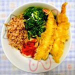 伊勢醤油本舗 - 伊勢うどんを作ってみた(海老天2尾、ねぎ、かつお節トッピング)