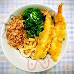 伊勢醤油本舗 - 伊勢うどんを作ってみた(海老天2尾、ねぎ、かつお節トッピング)