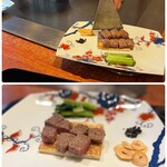 八王子うかい亭 - 付け合わせは小松菜のグリル。
      脂身の多い部分は、別途提供されるのも素敵♪