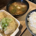 居酒屋もくもく - 和風ロールキャベツ、具沢山味噌汁、ご飯